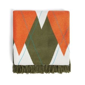 Ted Baker London Argyle Fringe Knit Scarf In Orange, Green & White- New With Tag